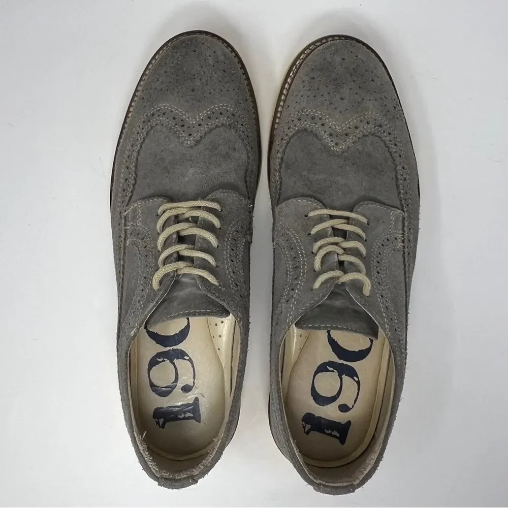 1901 Wingtip Oxford Gray Suede Yellow Sole 10M Leather Brogue Shoes M20411